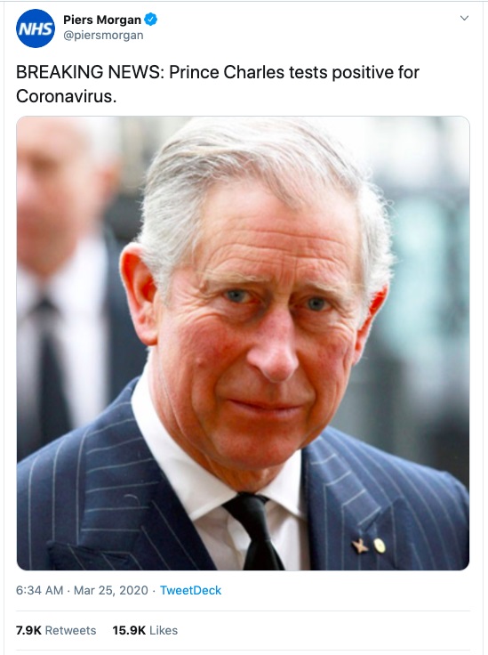Tweets about famous people contracting the virus such as Prince Charles, Tom Hanks and Minster Boris Johnson.