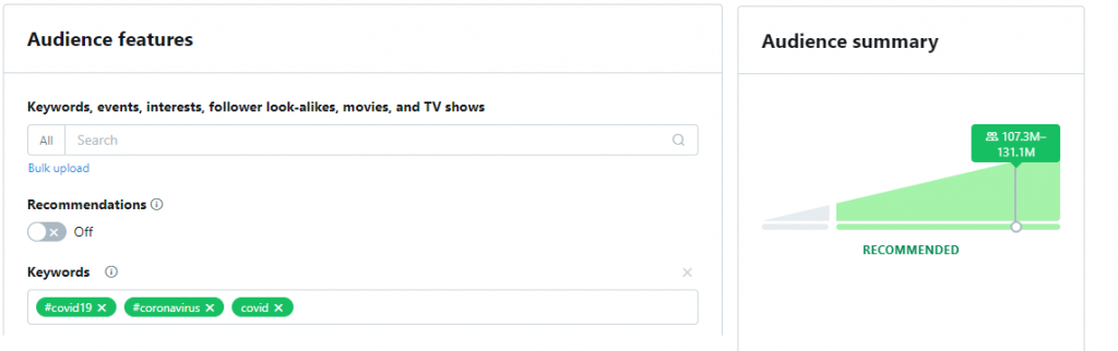 Figure 1: Twitter audience of users who tweeted or engaged with the COVID-19 related hashtags (source: Twitter Ads Platform).
