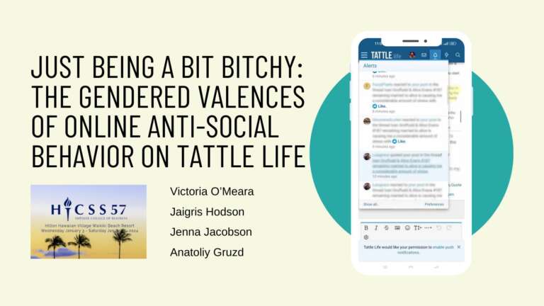 [New Paper Alert] Just being a bit bitchy: The gendered valences of online anti-social behaviour on Tattle Life